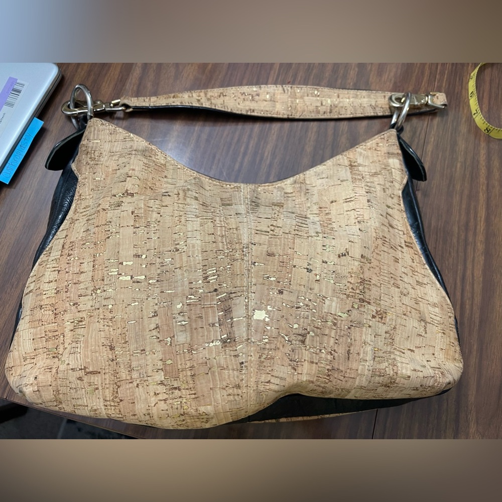 Neutral Cork Hobo Bag with Gold Fleck Accent - Picture 6 of 14
